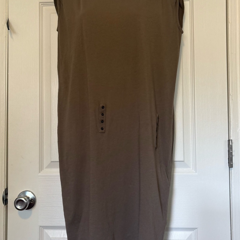 All Saints Sleeveless Tan Midi Dress Snap Closure Sz S BNWT